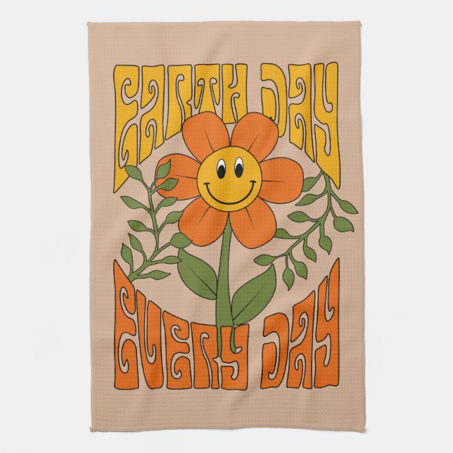 70's Retro Smiling Daisy Flower Kitchen Towel (Vertical)