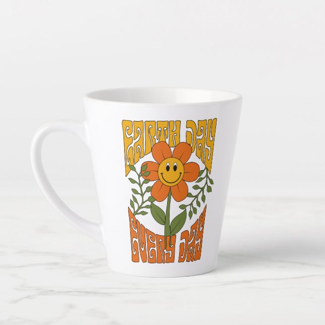 70's Retro Smiling Daisy Flower Latte Mug (Left)