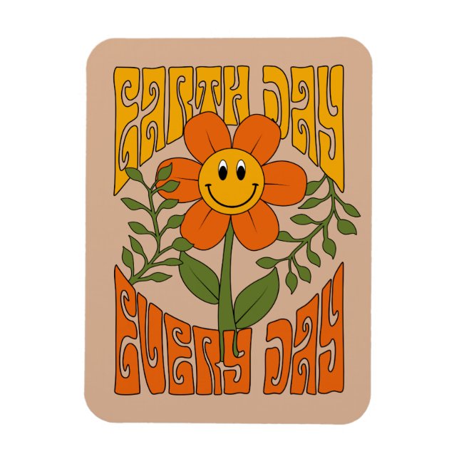 70's Retro Smiling Daisy Flower Magnet (Vertical)