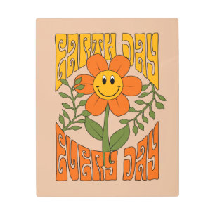 70's Retro Smiling Daisy Flower Metal Print