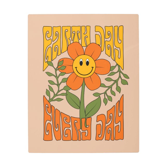 70's Retro Smiling Daisy Flower Metal Print (Front)