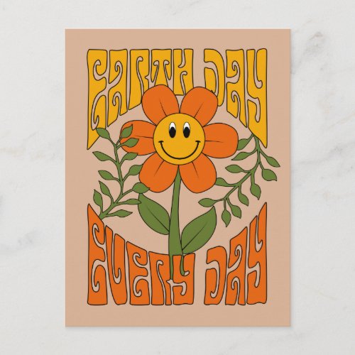70s Retro Smiling Daisy Flower Postcard