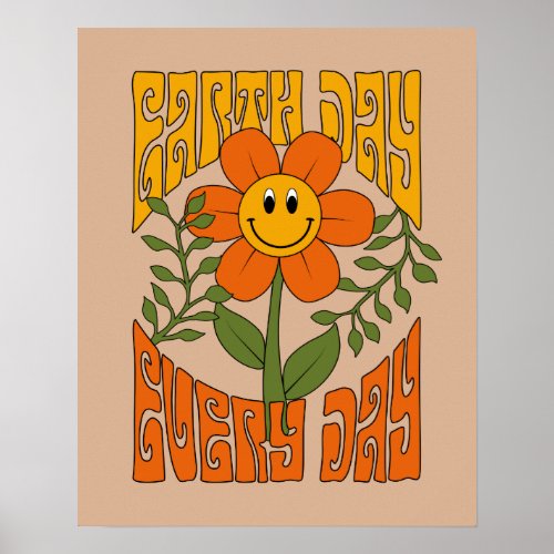 70s Retro Smiling Daisy Flower Poster