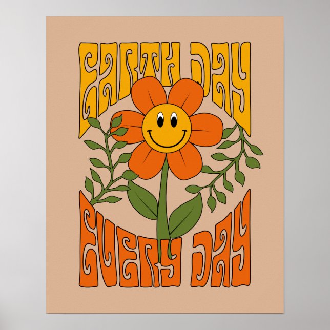 70's Retro Smiling Daisy Flower Poster (Front)