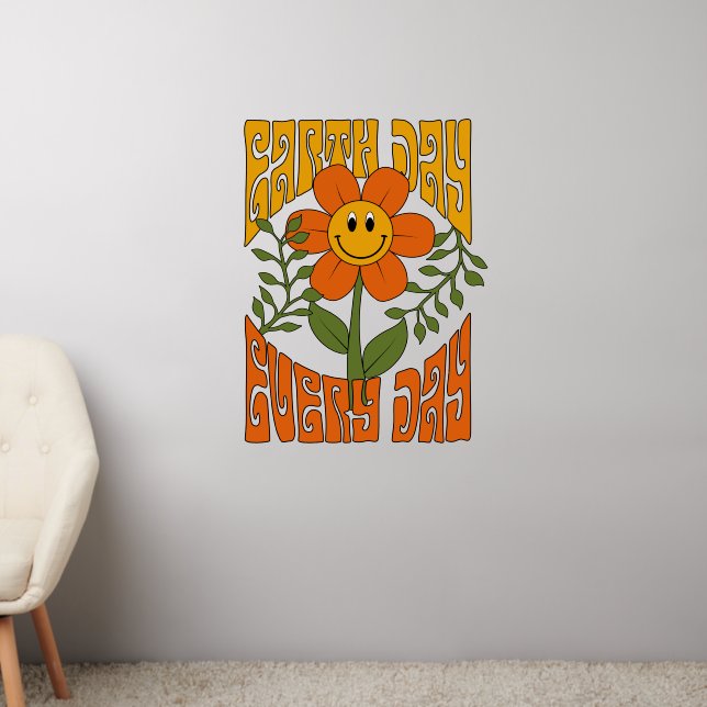 70's Retro Smiling Daisy Flower Wall Decal (Living Room 2)