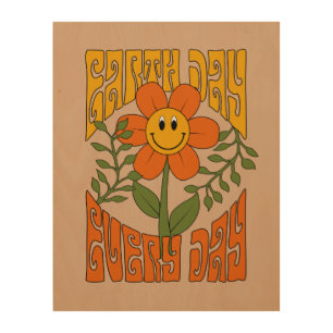 70's Retro Smiling Daisy Flower Wood Wall Art