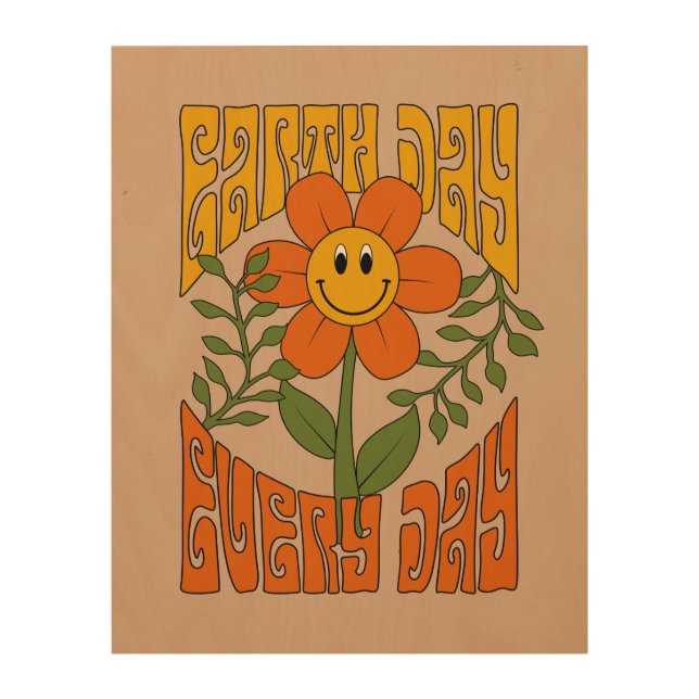 70's Retro Smiling Daisy Flower Wood Wall Art (Front)