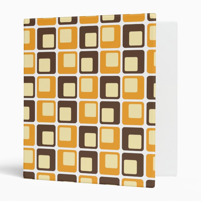 70s Retro Square Shapes Pattern 3 Ring Binder (Front/Inside)