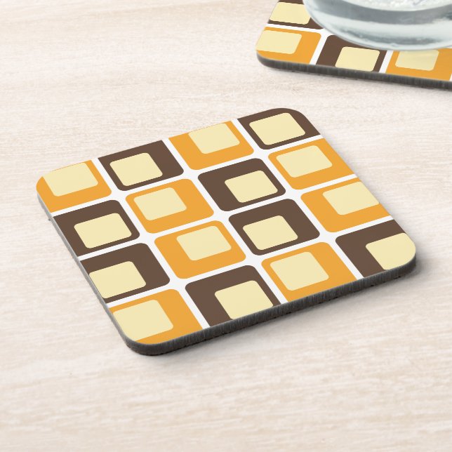 70s Retro Square Shapes Pattern Beverage Coaster (Left Side)