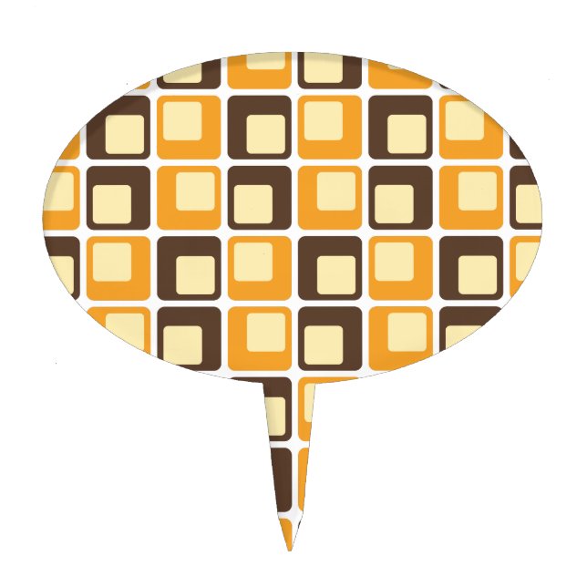 70s Retro Square Shapes Pattern Cake Topper (Front)