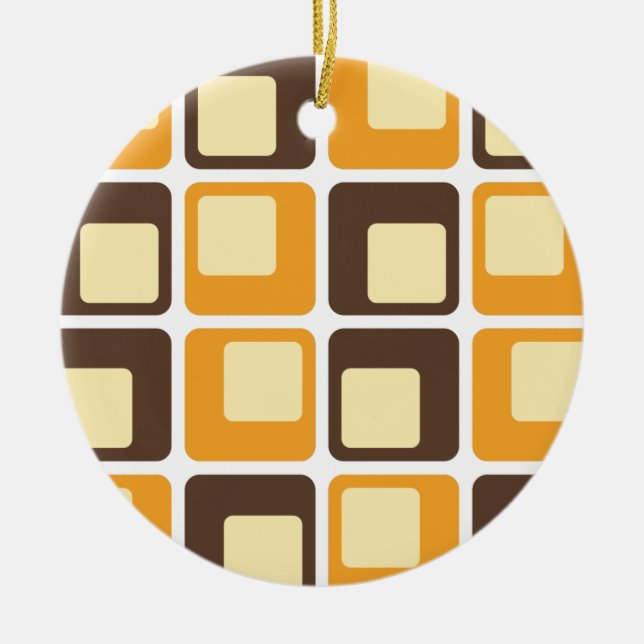 70s Retro Square Shapes Pattern Ceramic Ornament (Front)