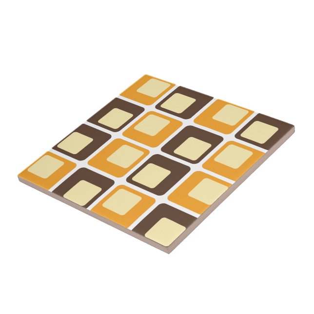 70s Retro Square Shapes Pattern Ceramic Tile (Side)