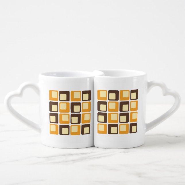70s Retro Square Shapes Pattern Coffee Mug Set (Front Nesting)