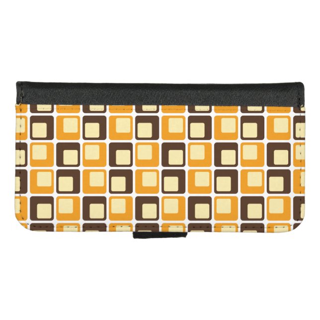 70s Retro Square Shapes Pattern iPhone Wallet Case (Front (Horizontal))