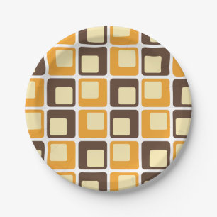 70s Retro Square Shapes Pattern Paper Plates