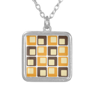70s Retro Square Shapes Pattern Silver Plated Necklace