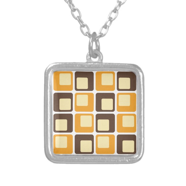 70s Retro Square Shapes Pattern Silver Plated Necklace (Front)
