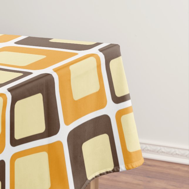 70s Retro Square Shapes Pattern Tablecloth (In Situ)