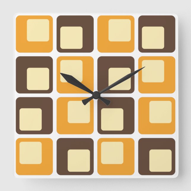 70s Retro Square Shapes Pattern Wall Clock (Front)