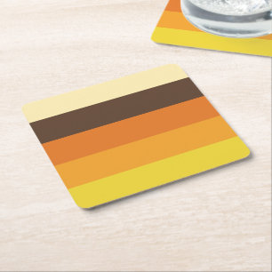 70s Retro Striped Color Pattern Square Paper Coaster