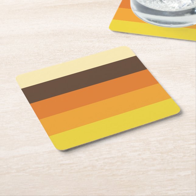 70s Retro Striped Color Pattern Square Paper Coaster (Angled)