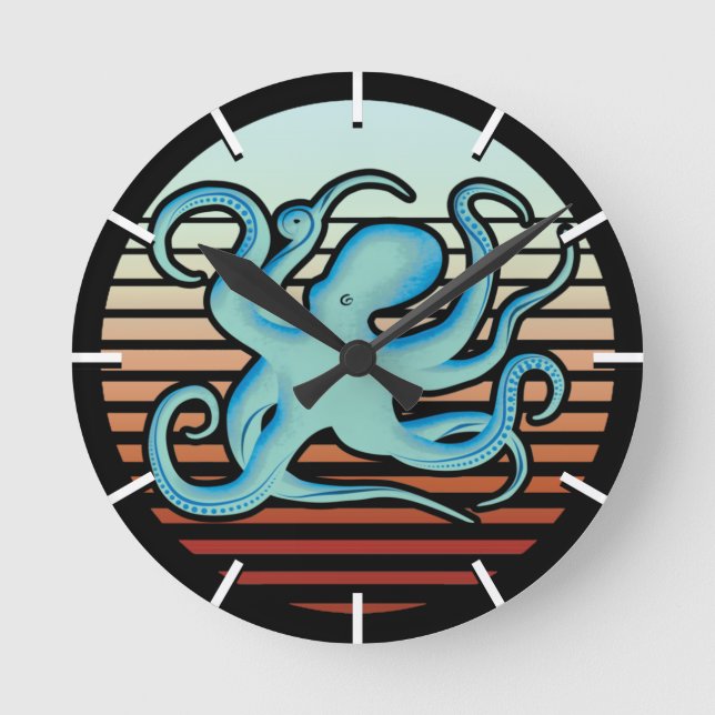 70s Retro Style Octopus Round Clock (Front)
