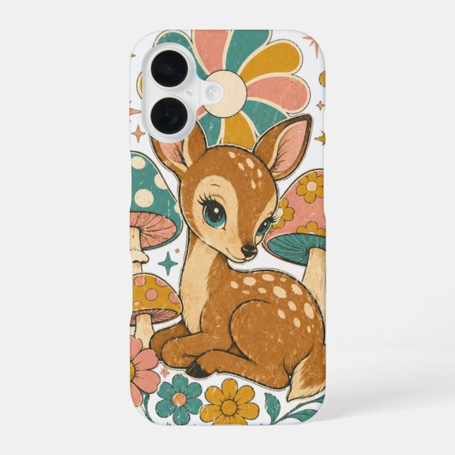 70s Retro Teal and Pink Fawn iPhone Case (Back)