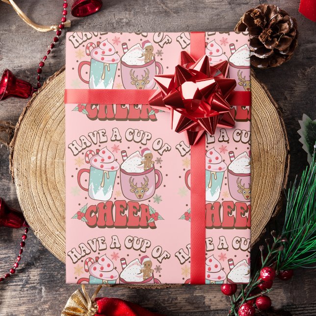 70's Retro Typography Cute Holiday Cup of Cheer Wrapping Paper (Creator Uploaded)