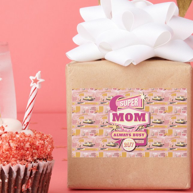 70's Retro Vegas Style Super Mom Always Busy 24/7 Rectangular Sticker (Creator Uploaded)