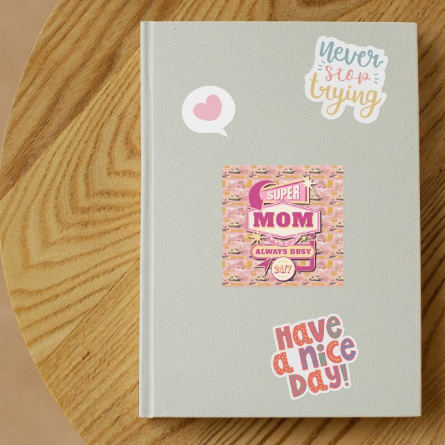 70's Retro Vegas Style Super Mom Always Busy 24/7 Square Sticker (Creator Uploaded)