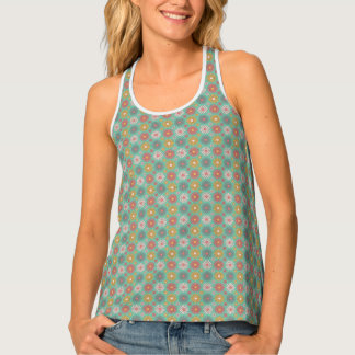 70s Retro Vintage Flowers on Teal Tank Top