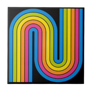 70s Retro Vintage Style Geometric Design Ceramic Tile