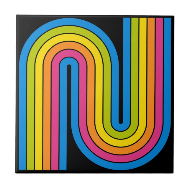 70s Retro Vintage Style Geometric Design Ceramic Tile (Front)