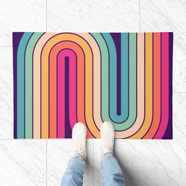 70s Retro Vintage Style Geometric Design Doormat (Indoor)
