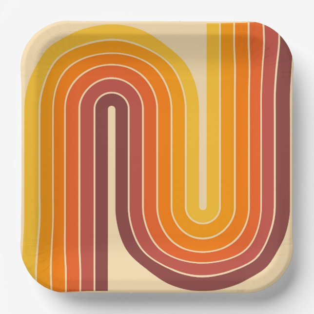 70s Retro Vintage Style Geometric Design Paper Plates (Front)