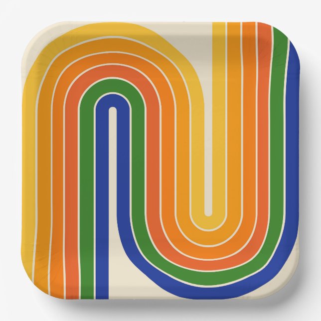 70s Retro Vintage Style Geometric Design Paper Plates (Front)