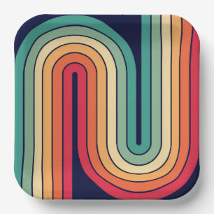 70s Retro Vintage Style Geometric Design Paper Plates