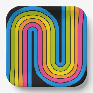 70s Retro Vintage Style Geometric Design Paper Plates