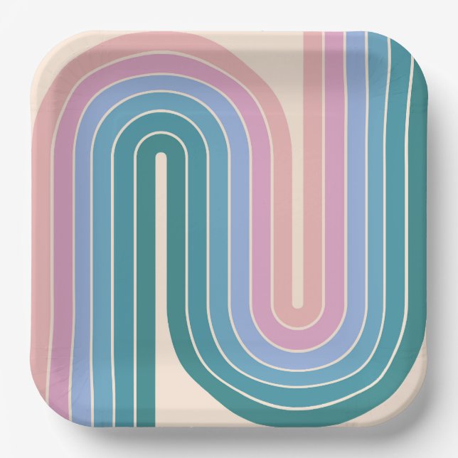 70s Retro Vintage Style Geometric Design Paper Plates (Front)