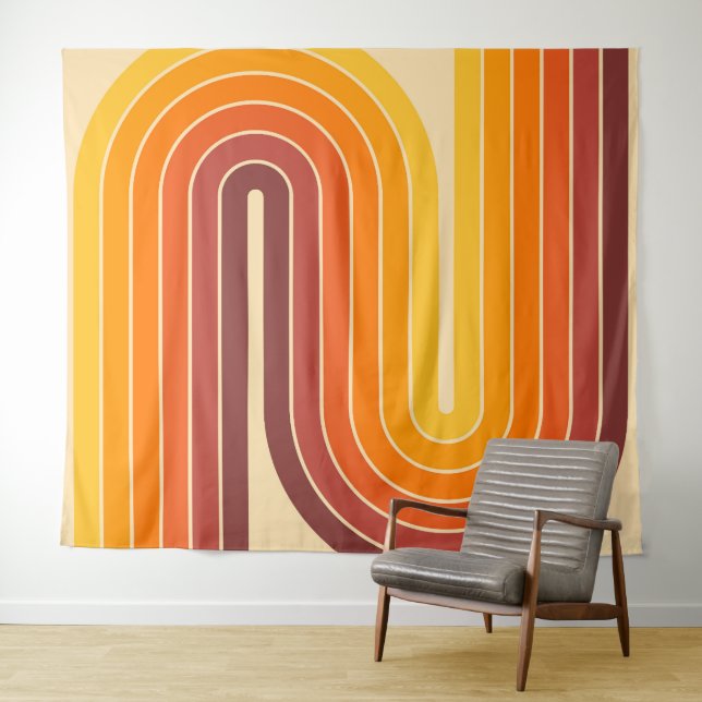 70s Retro Vintage Style Geometric Design Tapestry (In Situ (Horizontal))