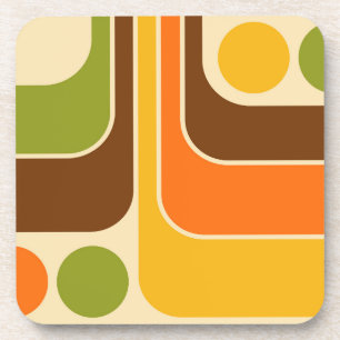 70s Retro Vintage Style Geometric Pattern Beverage Coaster
