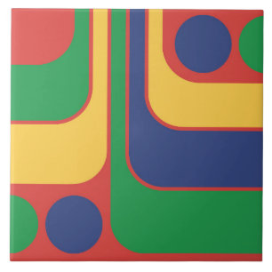 70s Retro Vintage Style Geometric Pattern Ceramic Tile