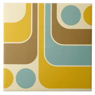 70s Retro Vintage Style Geometric Pattern Ceramic Tile