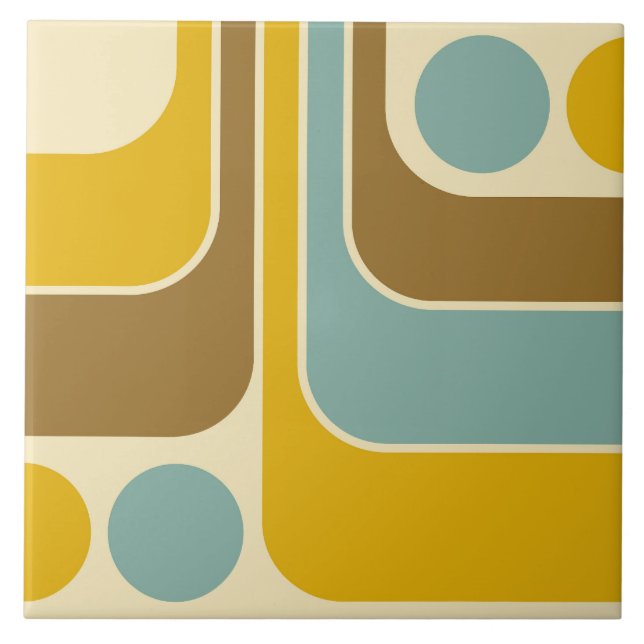70s Retro Vintage Style Geometric Pattern Ceramic Tile (Front)