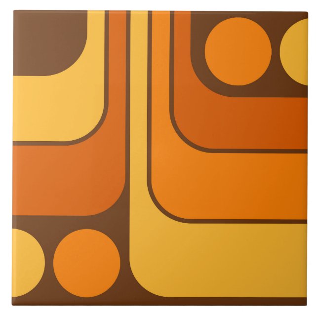70s Retro Vintage Style Geometric Pattern Ceramic Tile (Front)