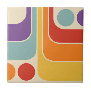 70s Retro Vintage Style Geometric Pattern Ceramic Tile