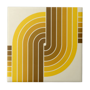 70s Retro Vintage Style Geometric Pattern Ceramic Tile