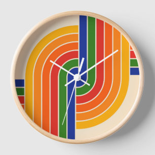 70s Retro Vintage Style Geometric Pattern Clock