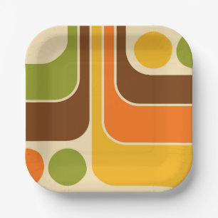 70s Retro Vintage Style Geometric Pattern Paper Plates
