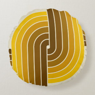 70s Retro Vintage Style Geometric Pattern Round Pillow
